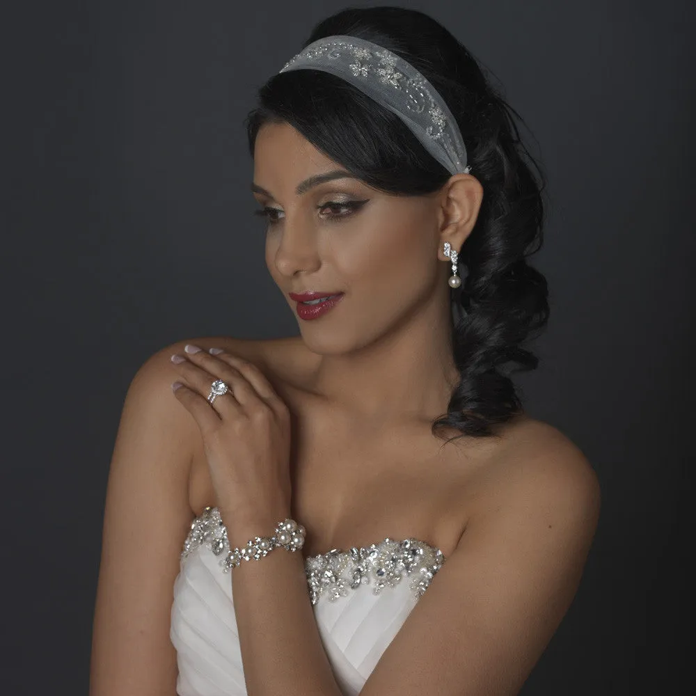 * Beautiful White Netted Ribbon Bridal Wedding Headband HP 008