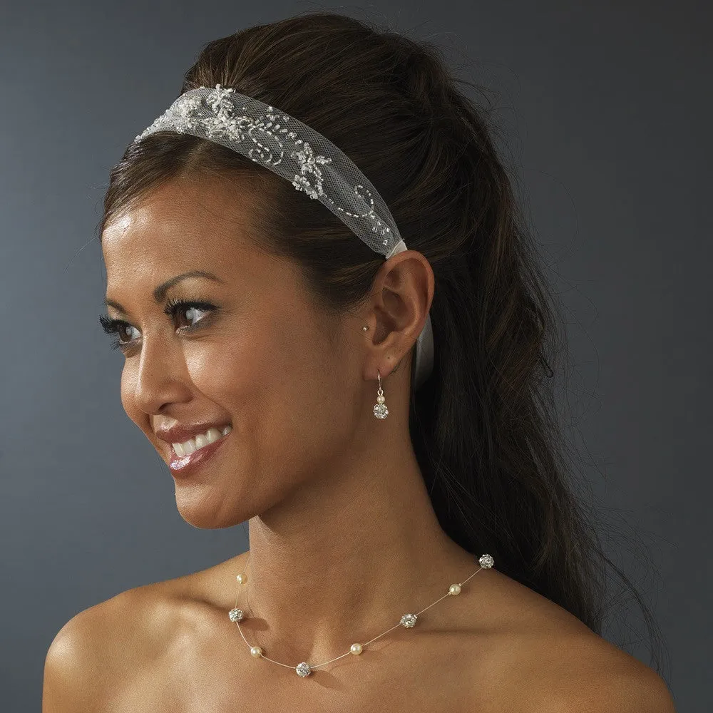 * Beautiful White Netted Ribbon Bridal Wedding Headband HP 008