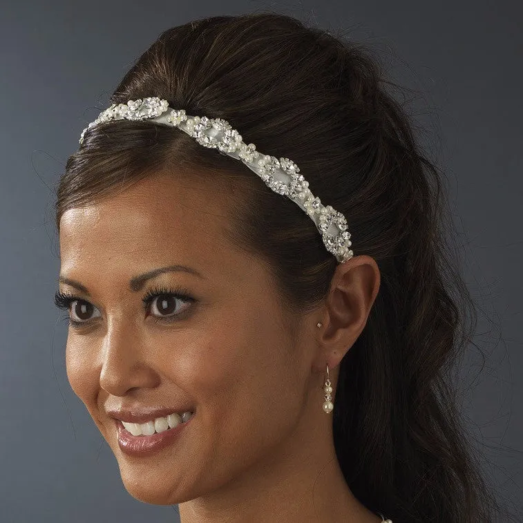 * Pearl Ribbon Style Bridal Wedding Headband HP 8207 White