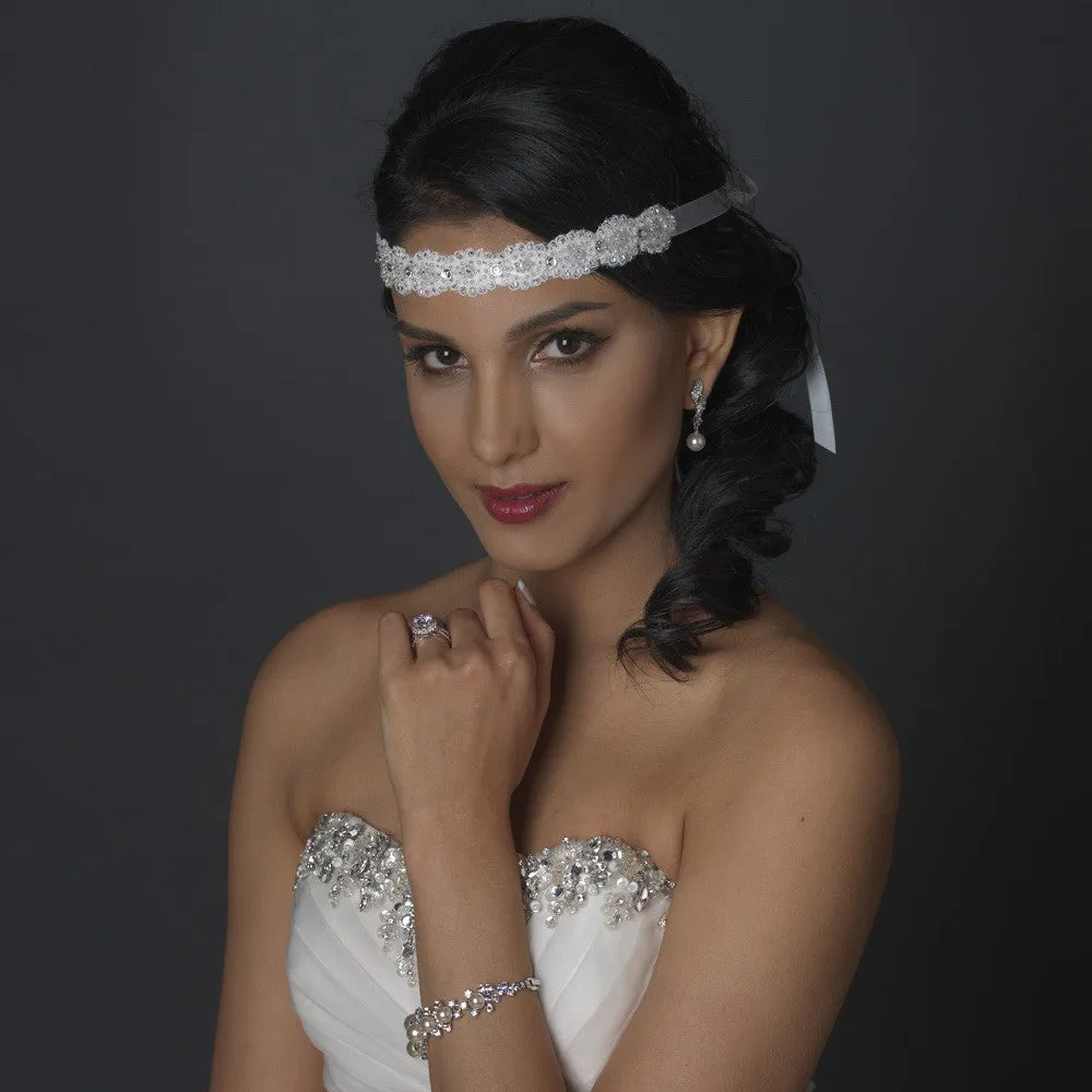 * Ribbon Style Bridal Wedding Headband HP 8204 White or Ivory