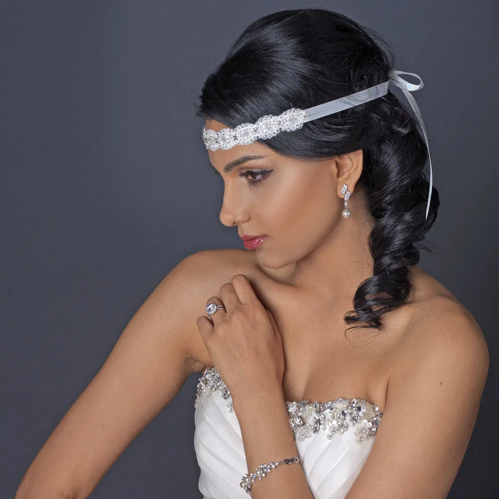 * Ribbon Style Bridal Wedding Headband HP 8204 White or Ivory