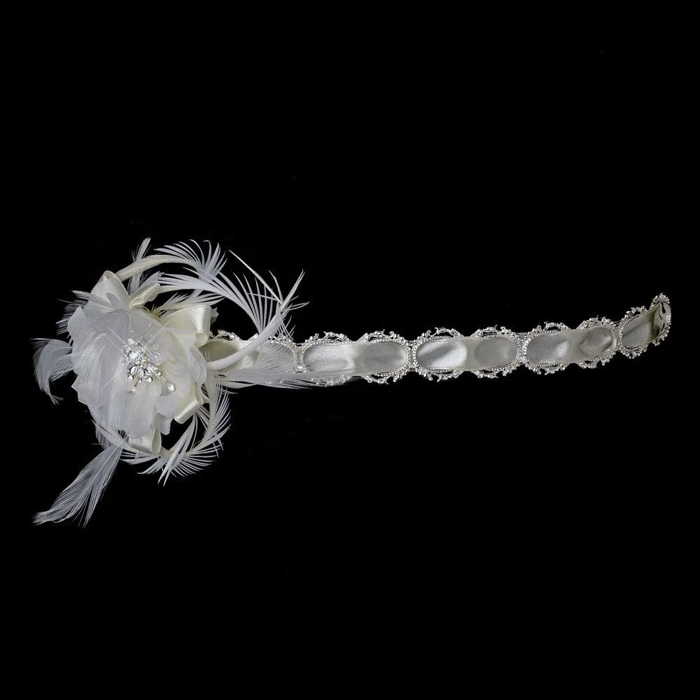 * Silver Accented Ivory/White Ribbon Bridal Wedding Belt 8531