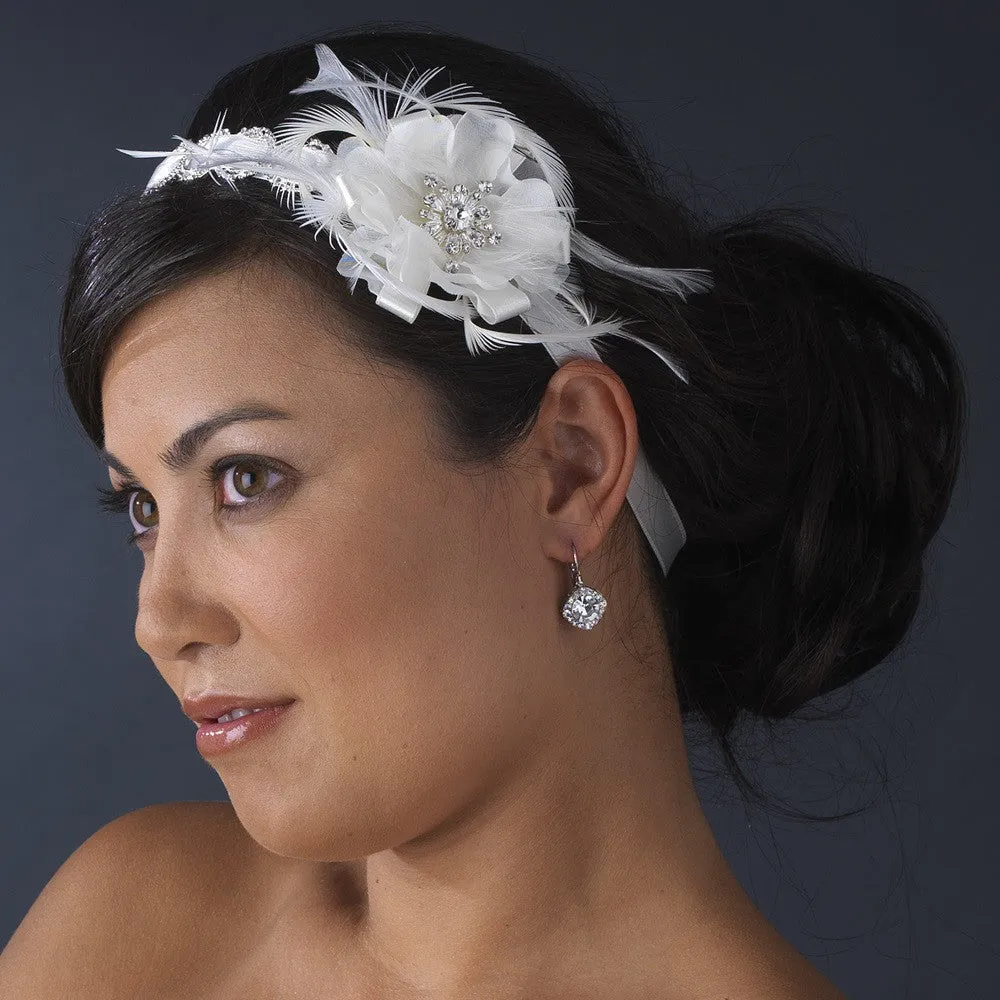 * Silver Accented Ivory/White Ribbon Bridal Wedding Belt 8531