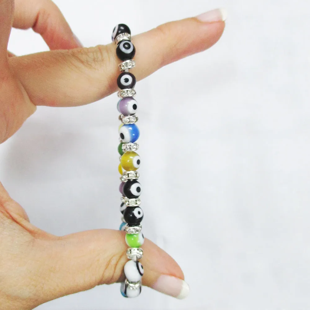 1 Evil Eye Beads Bracelet Glass Stretch Hamsa Nazar Lampwork Luck Kabbalah 6 Mm