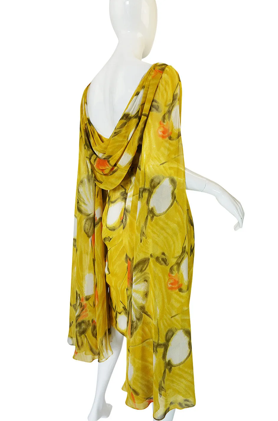 1960s Dramatic Silk Scarf Arm Lilli Diamond Floral Dress
