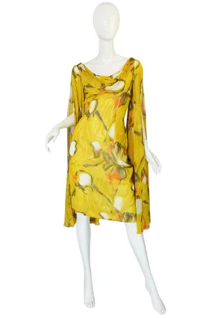 1960s Dramatic Silk Scarf Arm Lilli Diamond Floral Dress