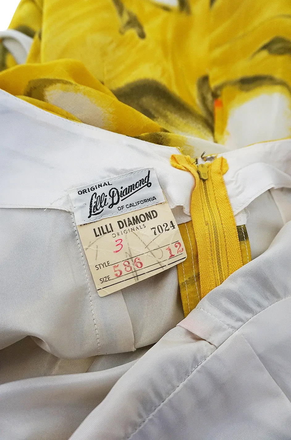 1960s Dramatic Silk Scarf Arm Lilli Diamond Floral Dress