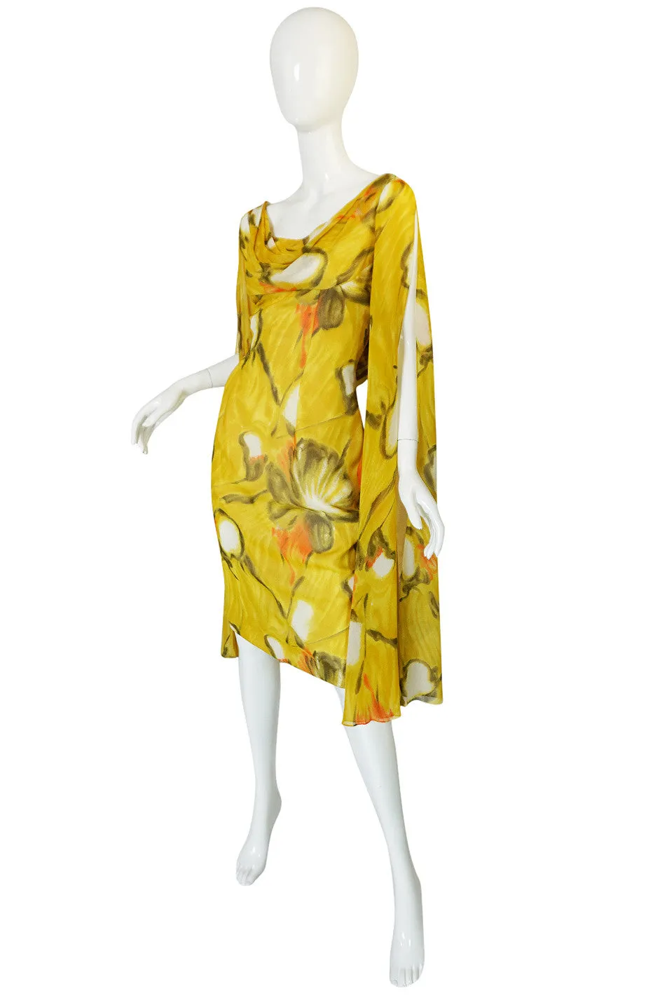 1960s Dramatic Silk Scarf Arm Lilli Diamond Floral Dress