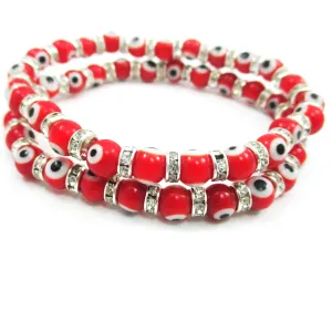2 Charm Evil Eye Bracelet Glass Bead Protection Good Luck Jewelry Hamsa Hand Red