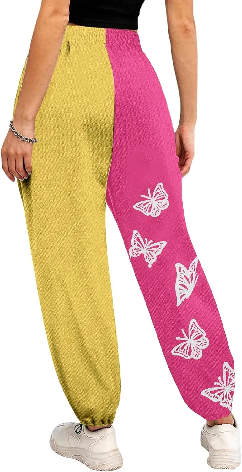 2024 Sweatpants for Women Trendy Plaid Sun Print High Waist Wide Leg Pants Work Casual Loose Fit Pocket Lounge Joggers