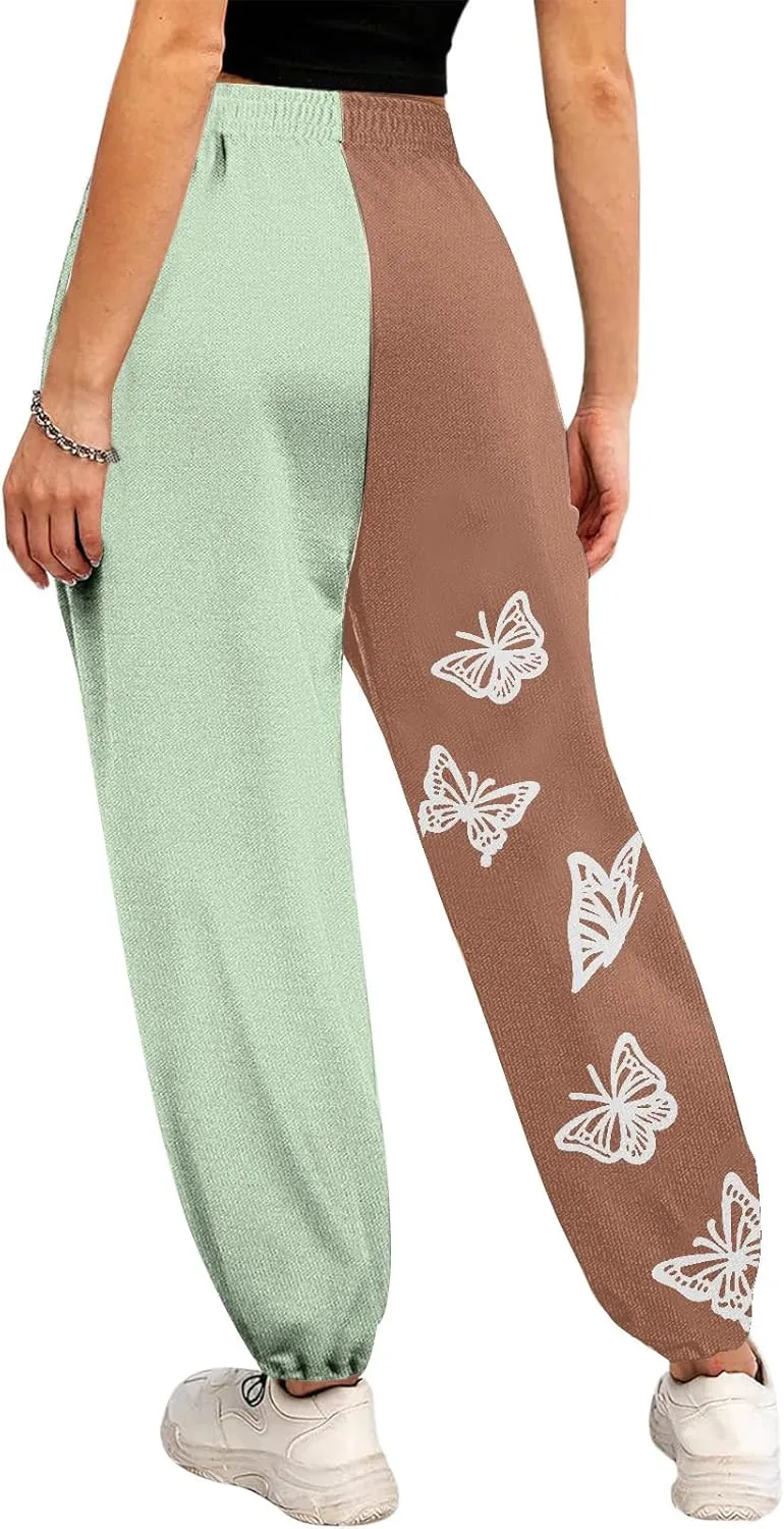 2024 Sweatpants for Women Trendy Plaid Sun Print High Waist Wide Leg Pants Work Casual Loose Fit Pocket Lounge Joggers