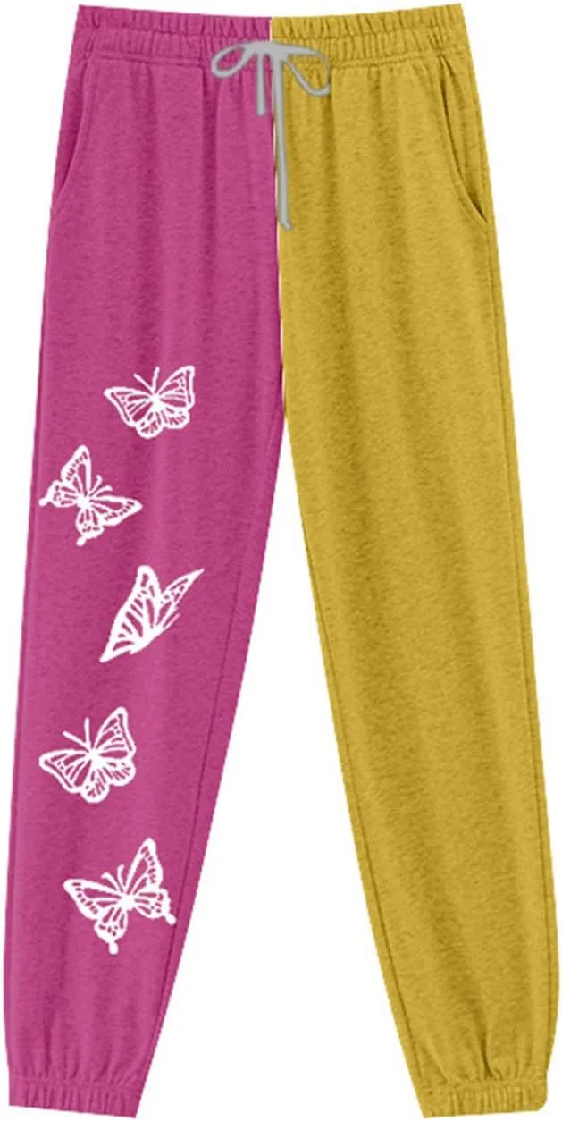 2024 Sweatpants for Women Trendy Plaid Sun Print High Waist Wide Leg Pants Work Casual Loose Fit Pocket Lounge Joggers