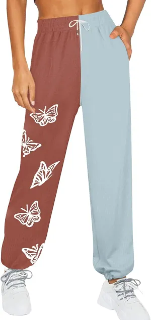 2024 Sweatpants for Women Trendy Plaid Sun Print High Waist Wide Leg Pants Work Casual Loose Fit Pocket Lounge Joggers