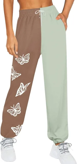 2024 Sweatpants for Women Trendy Plaid Sun Print High Waist Wide Leg Pants Work Casual Loose Fit Pocket Lounge Joggers