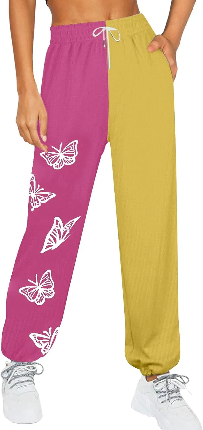 2024 Sweatpants for Women Trendy Plaid Sun Print High Waist Wide Leg Pants Work Casual Loose Fit Pocket Lounge Joggers