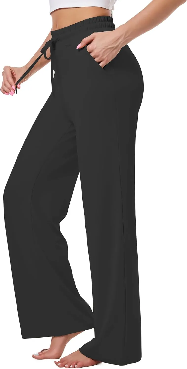 3 Pack Womens Yoga Sweatpants Wide Leg Lounge Pajamas Pants Drawstring Workout Comfy Joggers Sweatpants Pants Pockets