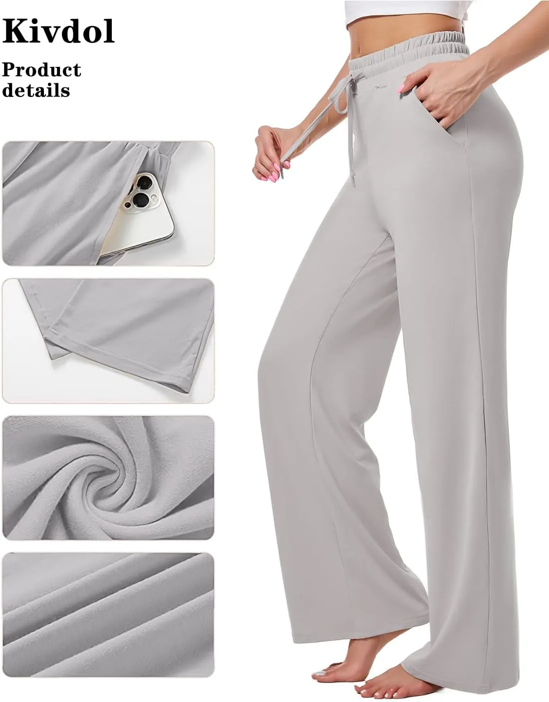 3 Pack Womens Yoga Sweatpants Wide Leg Lounge Pajamas Pants Drawstring Workout Comfy Joggers Sweatpants Pants Pockets