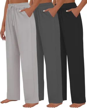 3 Pack Womens Yoga Sweatpants Wide Leg Lounge Pajamas Pants Drawstring Workout Comfy Joggers Sweatpants Pants Pockets