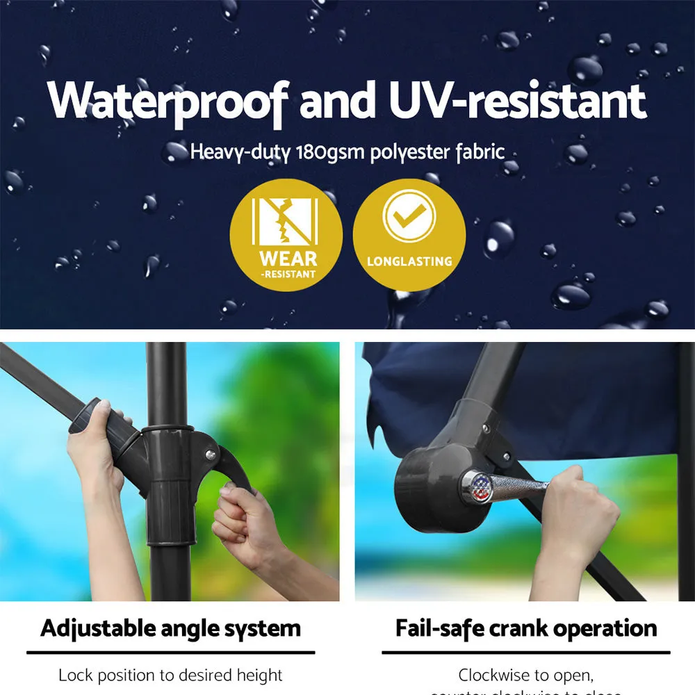 3m Outdoor Umbrella | Cantilever | Beach Garden Patio | Navy