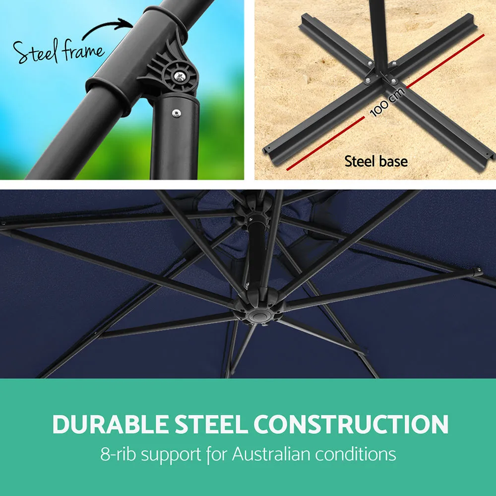 3m Outdoor Umbrella | Cantilever | Garden Beach Patio | Navy