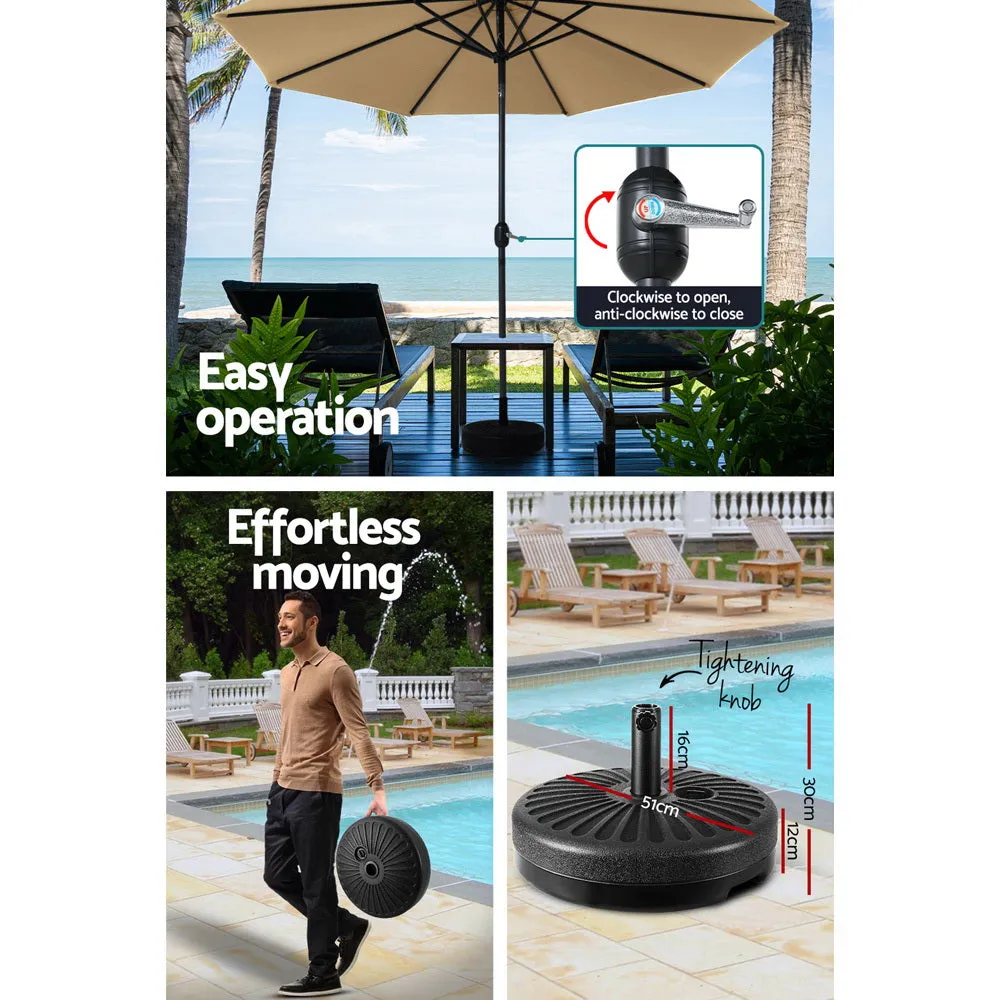 3m Outdoor Umbrella | w/Base Pole | Tilt | Beach Garden Patio | Beige