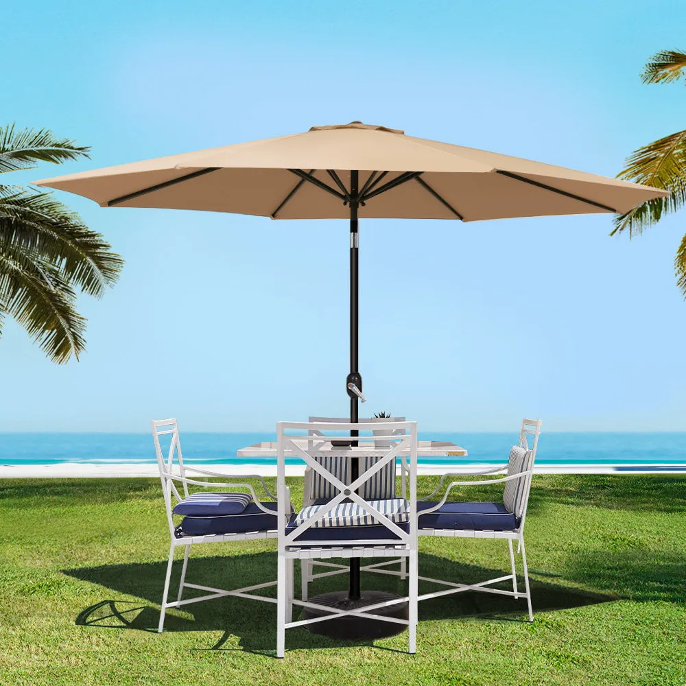 3m Outdoor Umbrella | w/Base Pole | Tilt | Beach Garden Patio | Beige