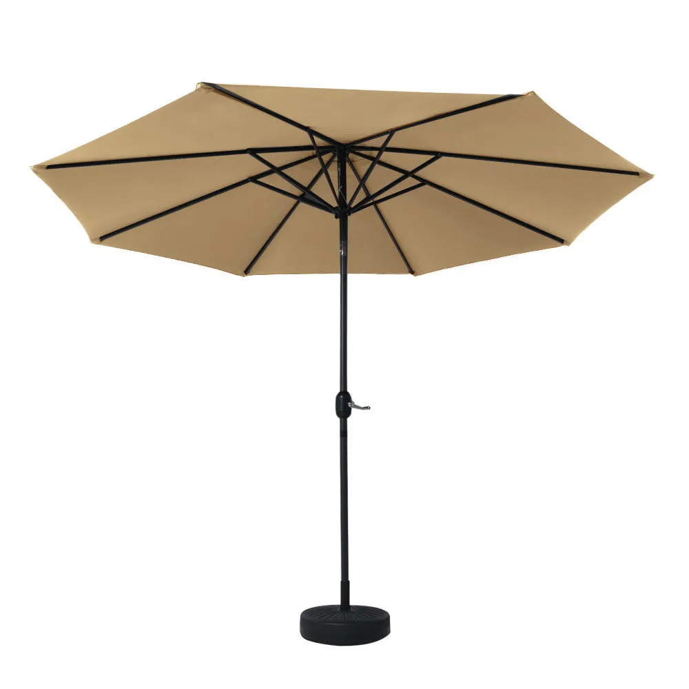 3m Outdoor Umbrella | w/Base Pole | Tilt | Beach Garden Patio | Beige