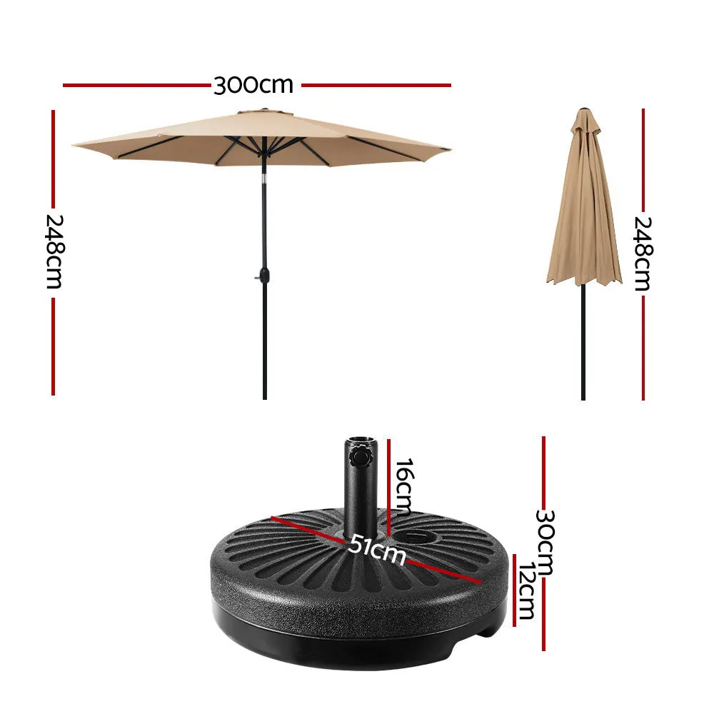 3m Outdoor Umbrella | w/Base Pole | Tilt | Beach Garden Patio | Beige