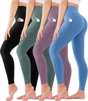 4 Pack High Waisted Leggings for Women - No See Through Tummy Control Cycling Workout Yoga Pants Reg & Plus