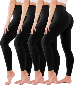 4 Pack High Waisted Leggings for Women - No See Through Tummy Control Cycling Workout Yoga Pants Reg & Plus