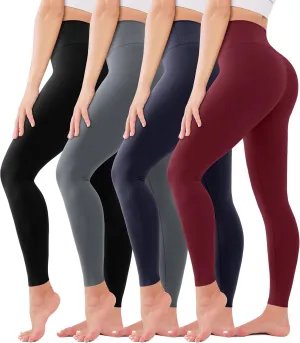 4 Pack High Waisted Leggings for Women - No See Through Tummy Control Cycling Workout Yoga Pants Reg & Plus