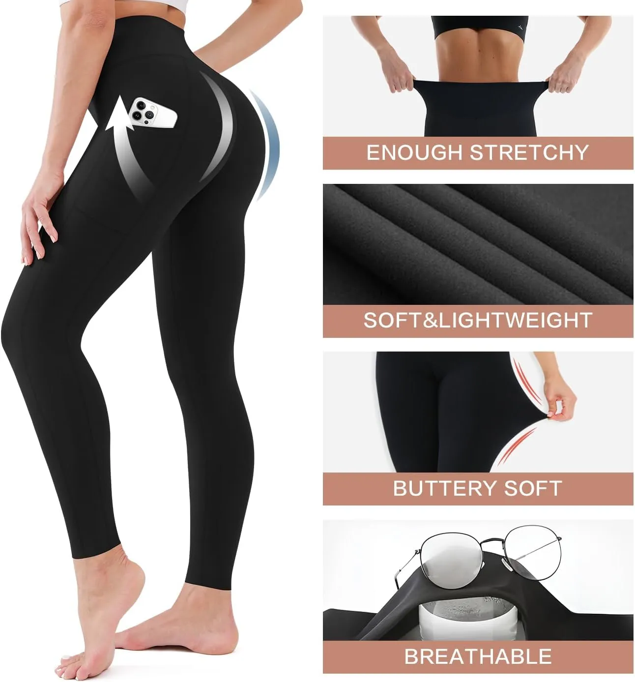 4 Pack High Waisted Leggings for Women - No See Through Tummy Control Cycling Workout Yoga Pants Reg & Plus