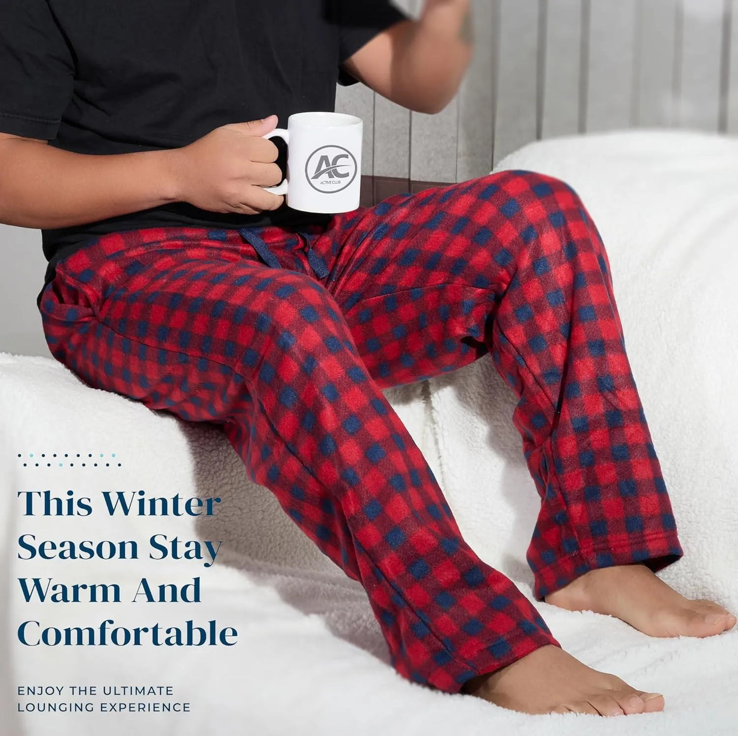 Active Club Mens Fleece Pajama Pants - Plaid Mens Pajama Bottoms - Mens Lounge Pants with Pockets (S - 3X)