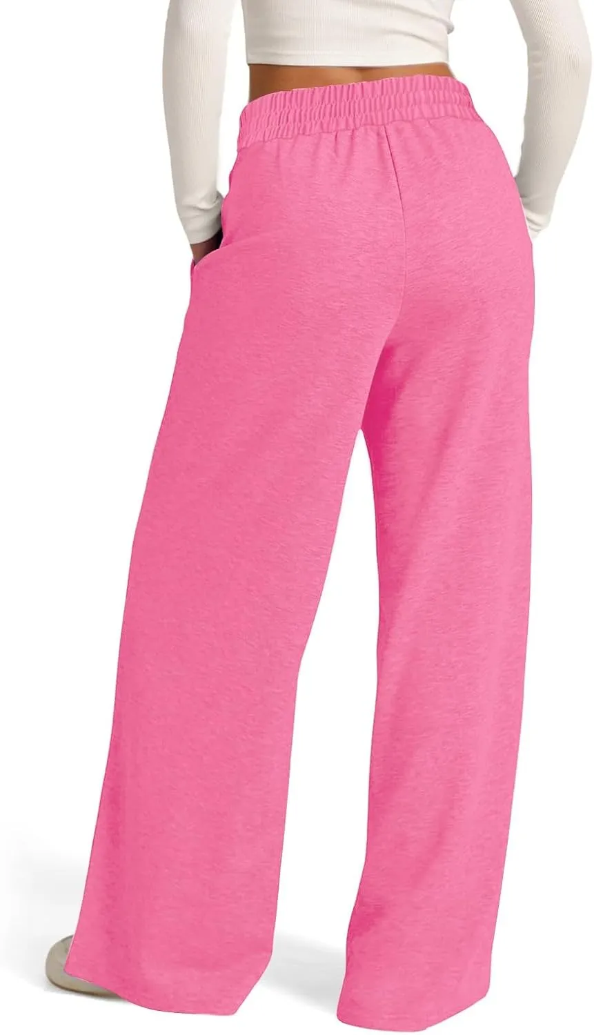 ADHOWBEW Sweat Pants for Womens 2025 Wide Leg High Rise Casual Trendy Elastic Waist Comfy Athletic Joggers