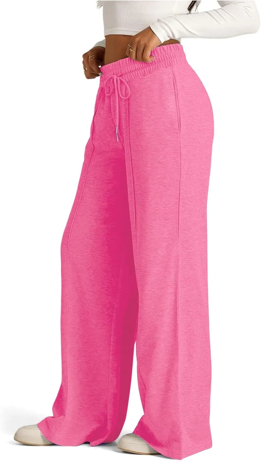 ADHOWBEW Sweat Pants for Womens 2025 Wide Leg High Rise Casual Trendy Elastic Waist Comfy Athletic Joggers
