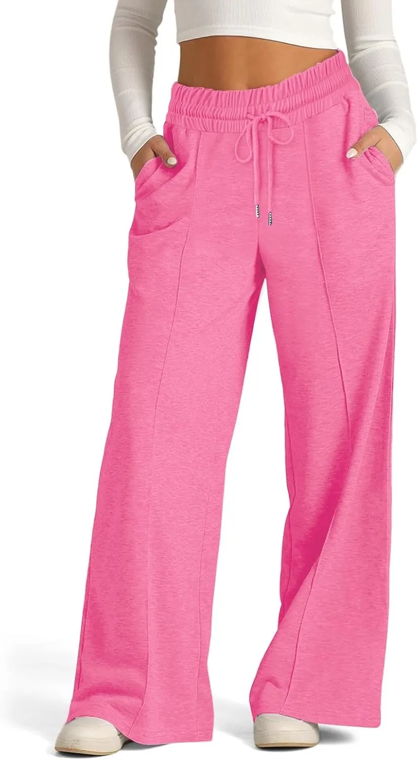 ADHOWBEW Sweat Pants for Womens 2025 Wide Leg High Rise Casual Trendy Elastic Waist Comfy Athletic Joggers