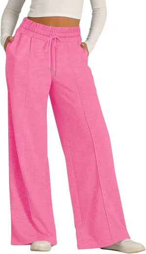 ADHOWBEW Sweat Pants for Womens 2025 Wide Leg High Rise Casual Trendy Elastic Waist Comfy Athletic Joggers