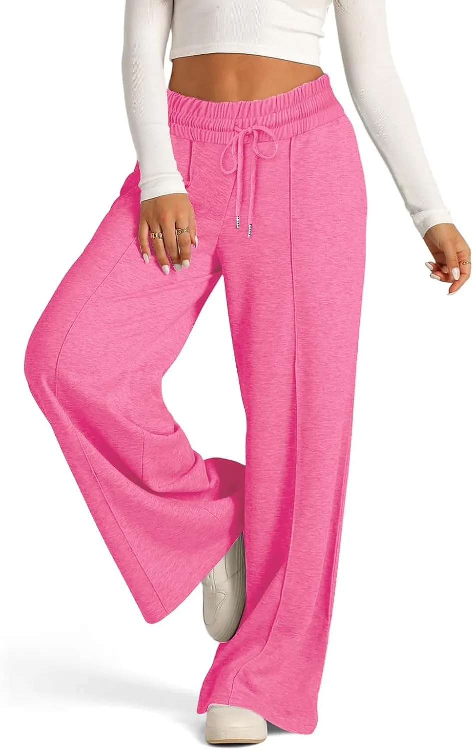 ADHOWBEW Sweat Pants for Womens 2025 Wide Leg High Rise Casual Trendy Elastic Waist Comfy Athletic Joggers