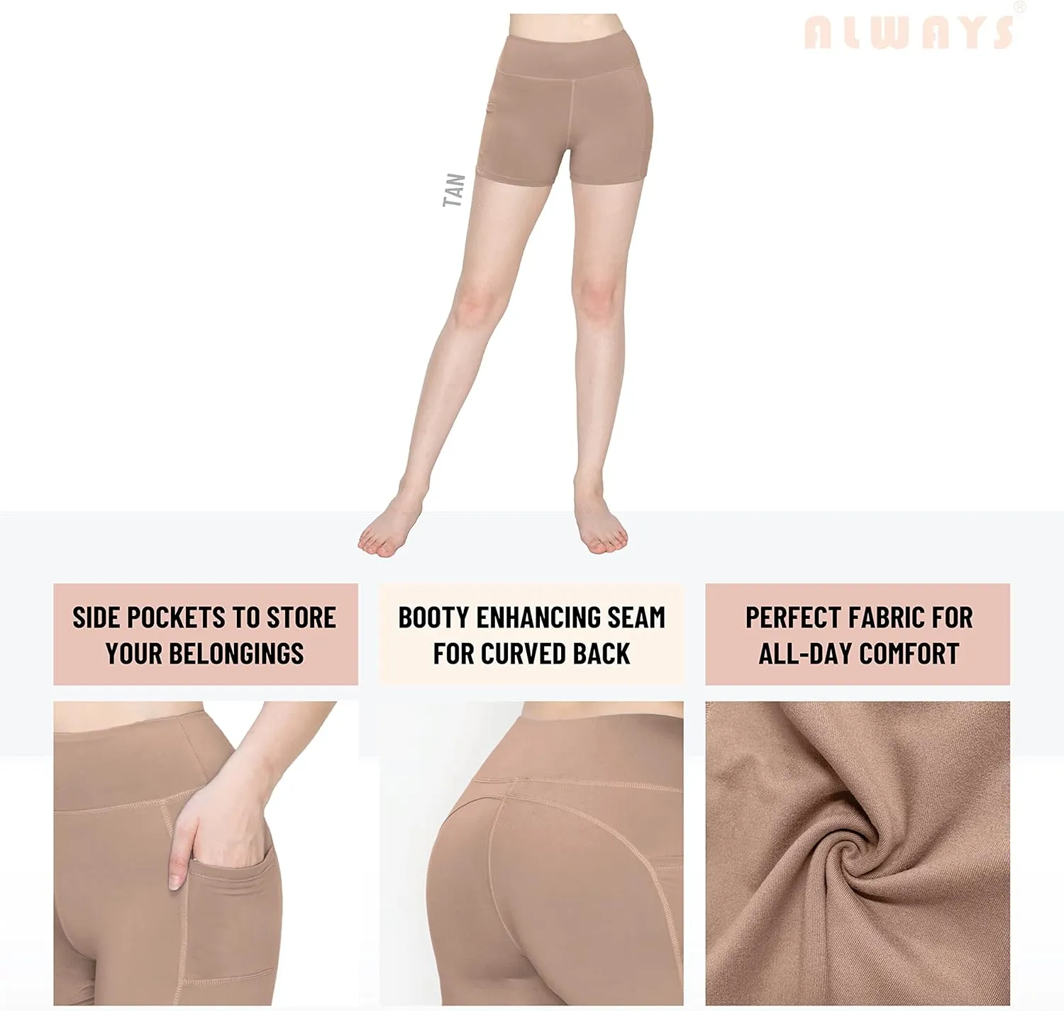 ALWAYS Women's 3" Soft Biker Shorts with Pockets
