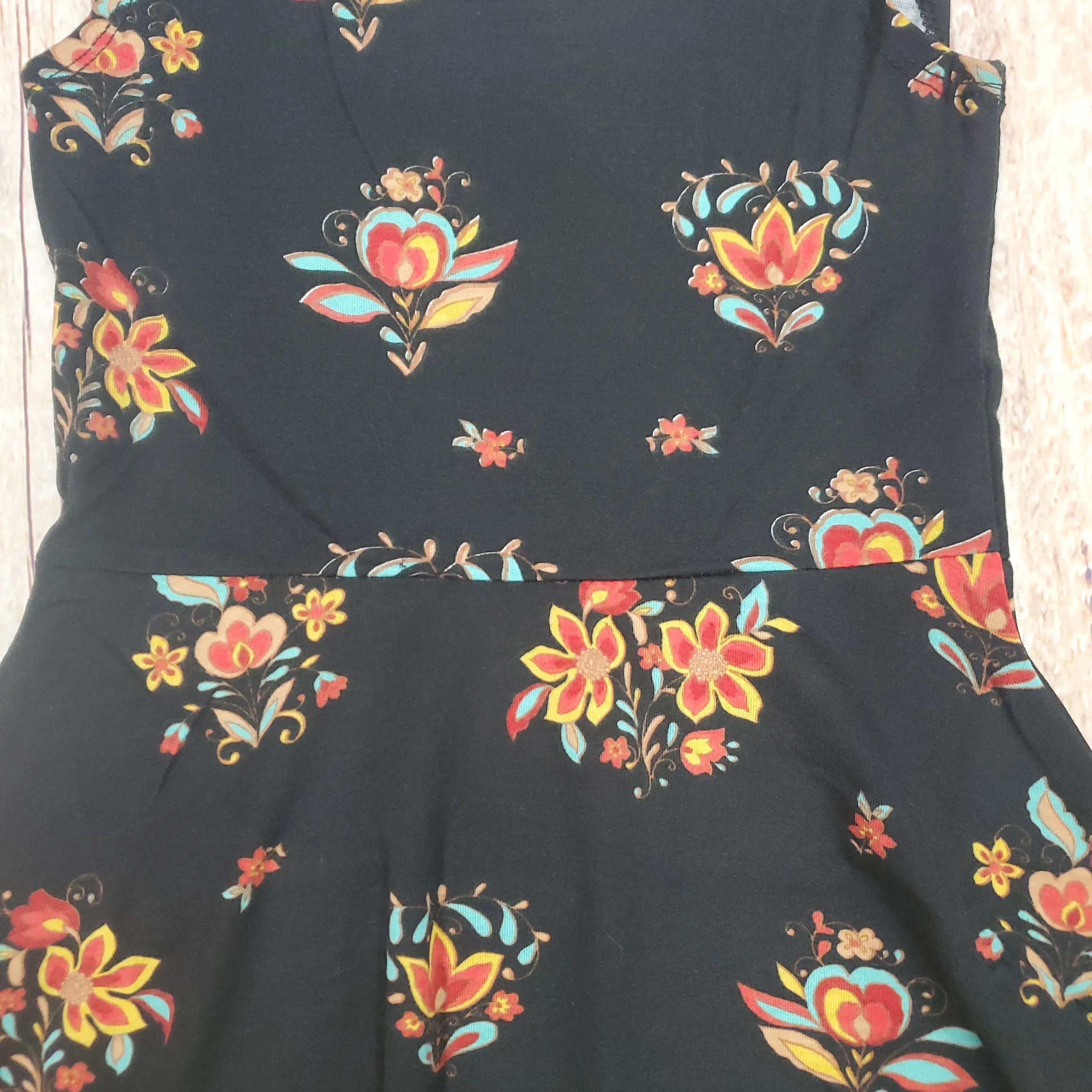 ANGIE GIRLS BLACK FLORAL KNIT SKATER DRESS