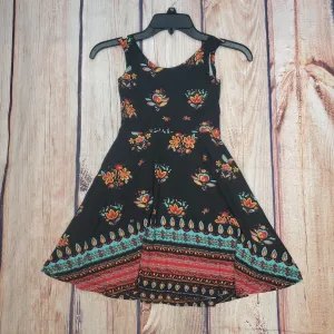 ANGIE GIRLS BLACK FLORAL KNIT SKATER DRESS