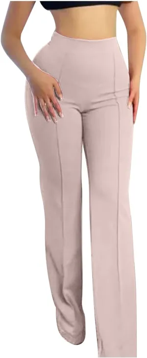 Anjikang Stretchy Flare Pants for Women High Elastic Waist Wide Leg Long Trousers Loose Trendy Casual Pants with Pockets