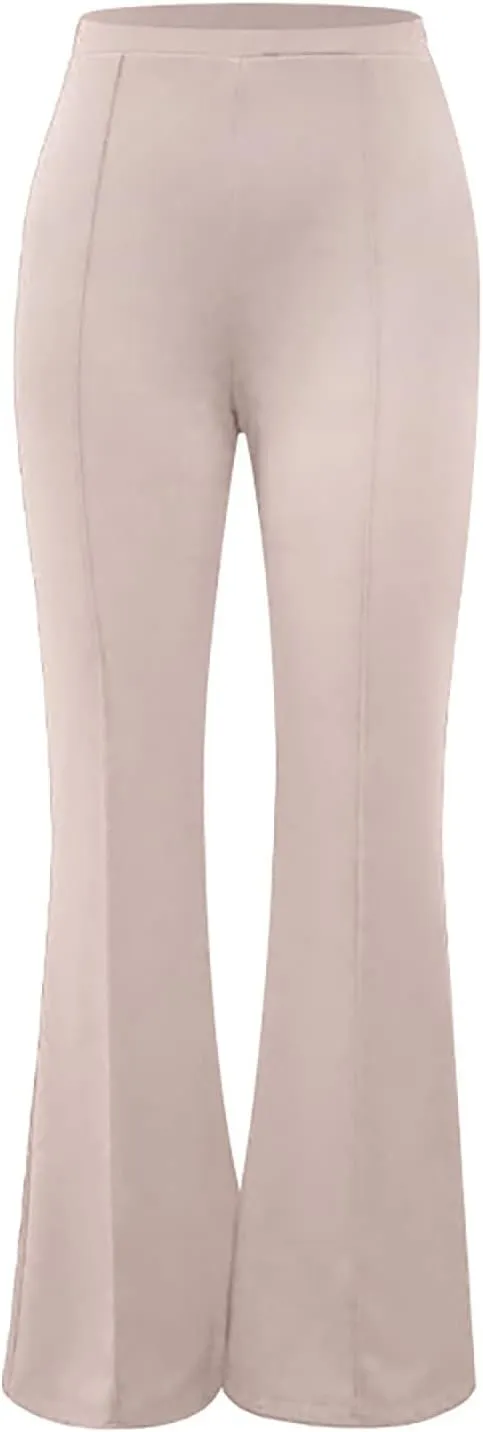 Anjikang Stretchy Flare Pants for Women High Elastic Waist Wide Leg Long Trousers Loose Trendy Casual Pants with Pockets