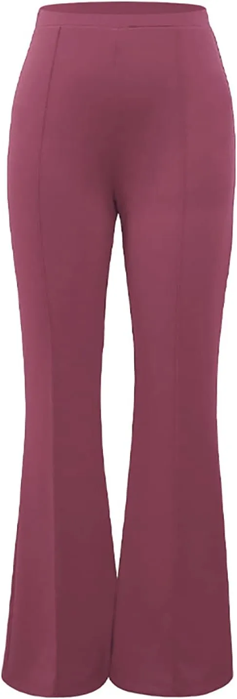 Anjikang Stretchy Flare Pants for Women High Elastic Waist Wide Leg Long Trousers Loose Trendy Casual Pants with Pockets