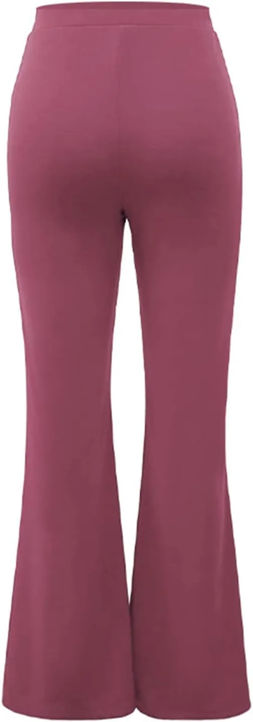 Anjikang Stretchy Flare Pants for Women High Elastic Waist Wide Leg Long Trousers Loose Trendy Casual Pants with Pockets