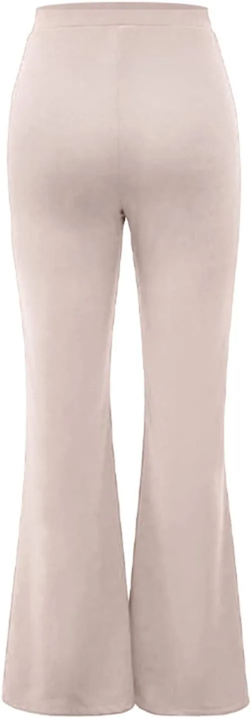 Anjikang Stretchy Flare Pants for Women High Elastic Waist Wide Leg Long Trousers Loose Trendy Casual Pants with Pockets