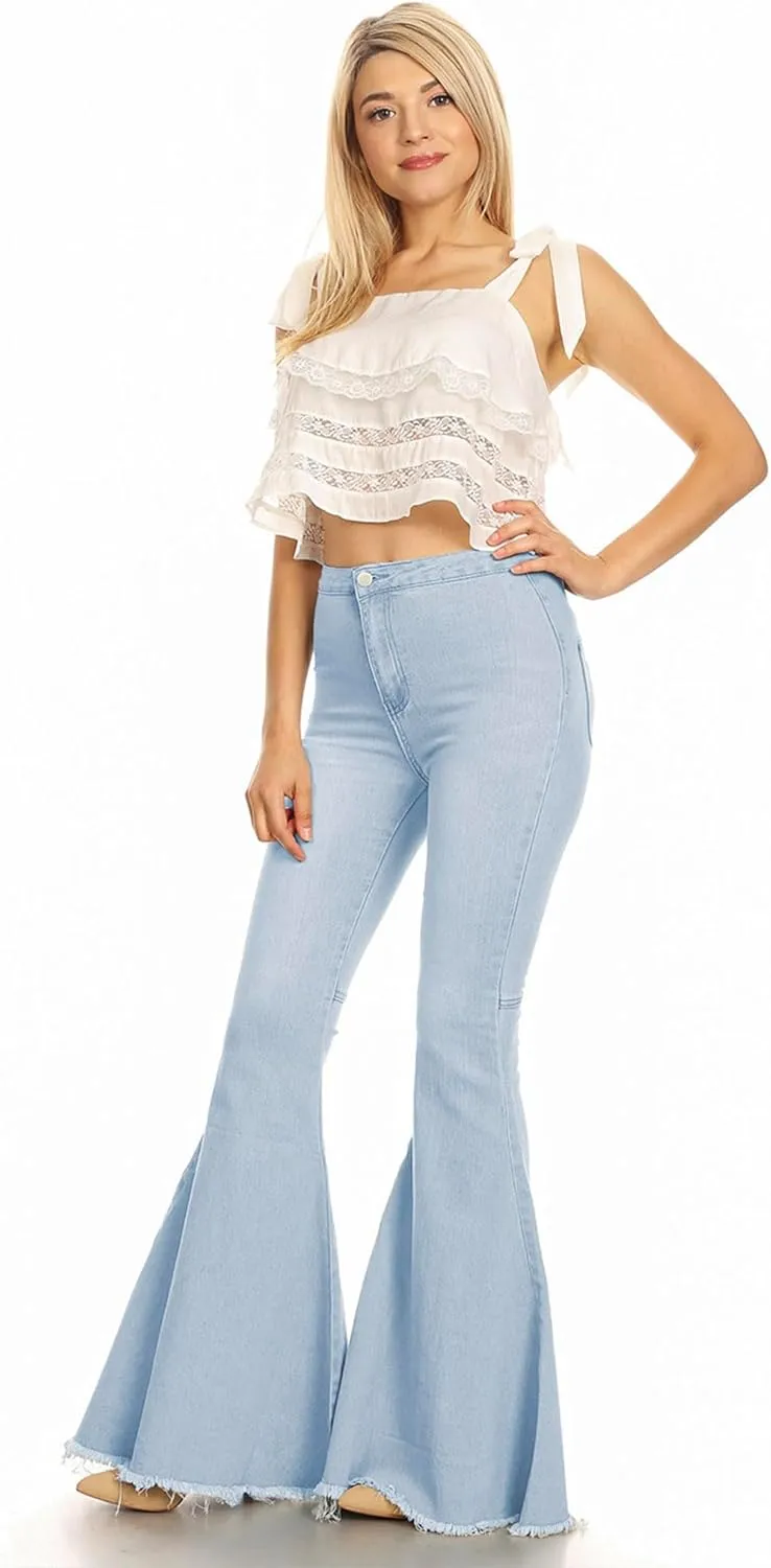 Anna-Kaci Women's Fashion High Waist Long Denim Bell Bottom Jeans Flared Pants