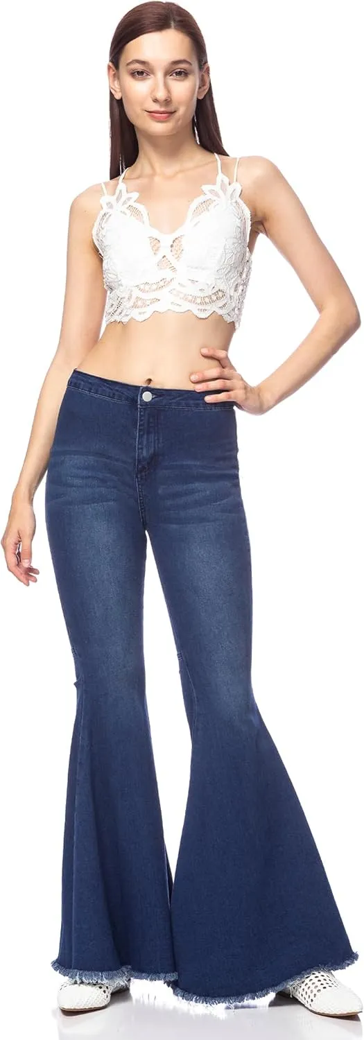 Anna-Kaci Women's Fashion High Waist Long Denim Bell Bottom Jeans Flared Pants
