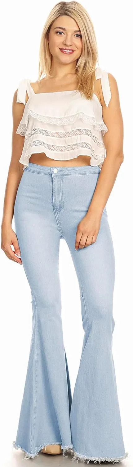 Anna-Kaci Women's Fashion High Waist Long Denim Bell Bottom Jeans Flared Pants