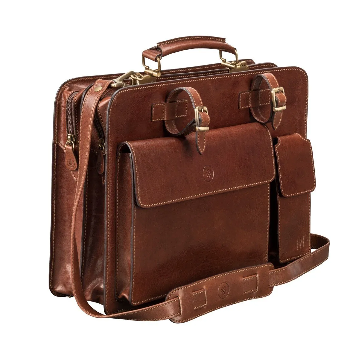 Antonoplos Bespoke Top Frame Briefcase | Dark Havana | Navy Suede | Brass Fittings | Custom Pockets, Loops | Cigar Case Pocket